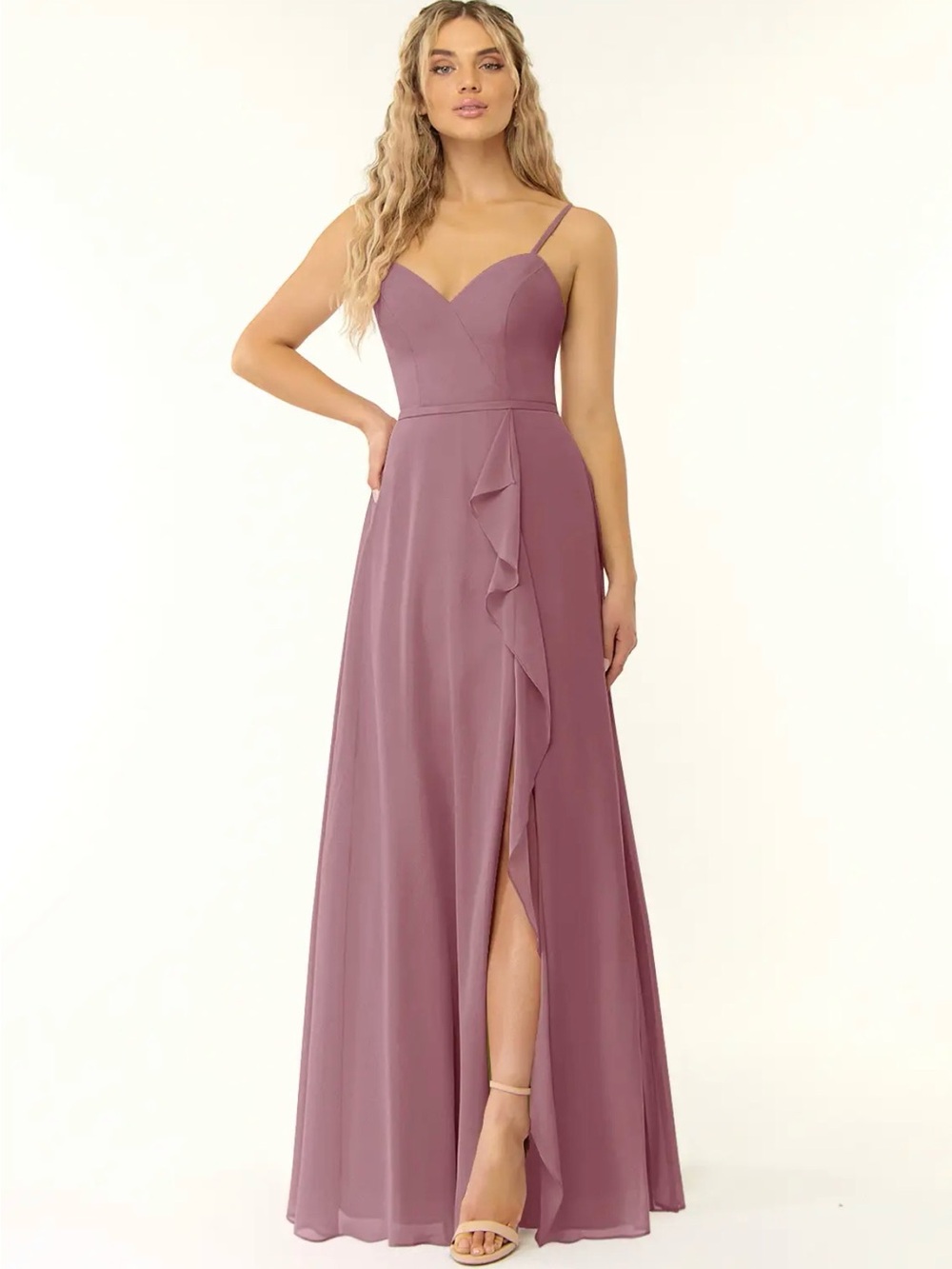 NWT, Azazie Naeem Vintage Mauve A-Line V-Neck Ruffle Chiffon Dress, Custom Size